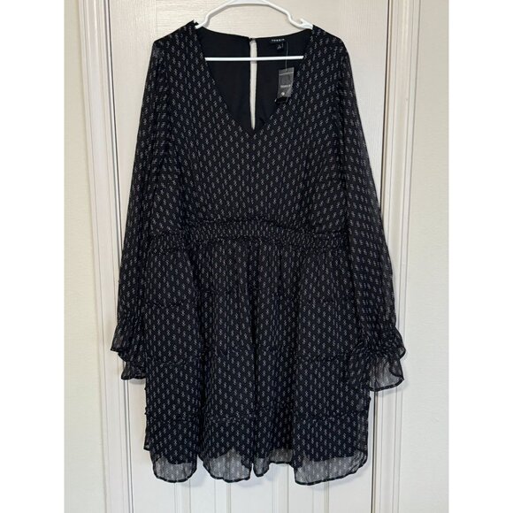 NEW Mini Lurex Chiffon Tiered Dress tiered skirt floral print plus size 3 black - Picture 3 of 8